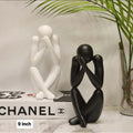 Abstract Thinker Figurine in matte black and white, 9 inch