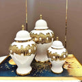 White and gold ceramic ginger jar urns set of 3 – luxury home decor