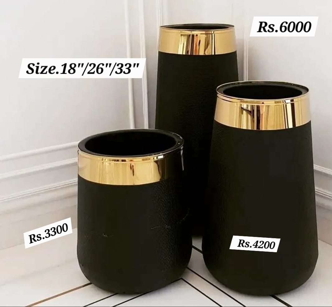 Black and Gold Luxury Plastic Planter set in 3 sizes 18 inch 26 inch and 33 inch