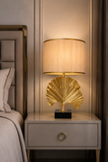 Brass Marble Ginkgo Leaf Table Lamp on bedside table