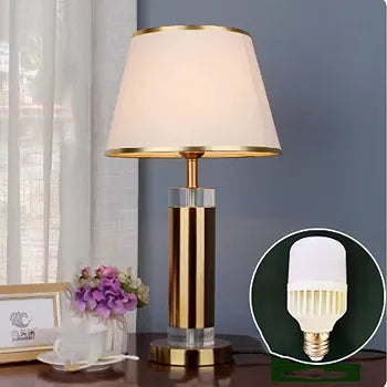 Table Lamp 16 inch with gold crystal base and white fabric shade
