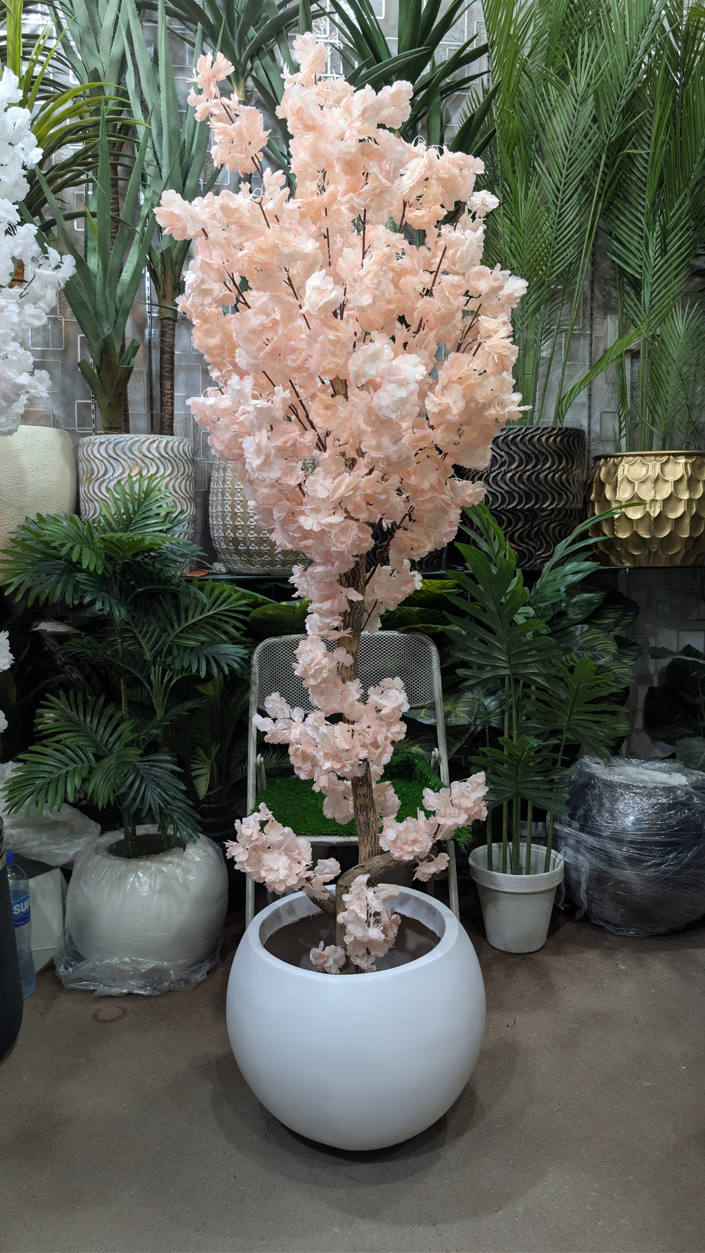 Artificial Blossom Plant Baby Pink in Round White Pot