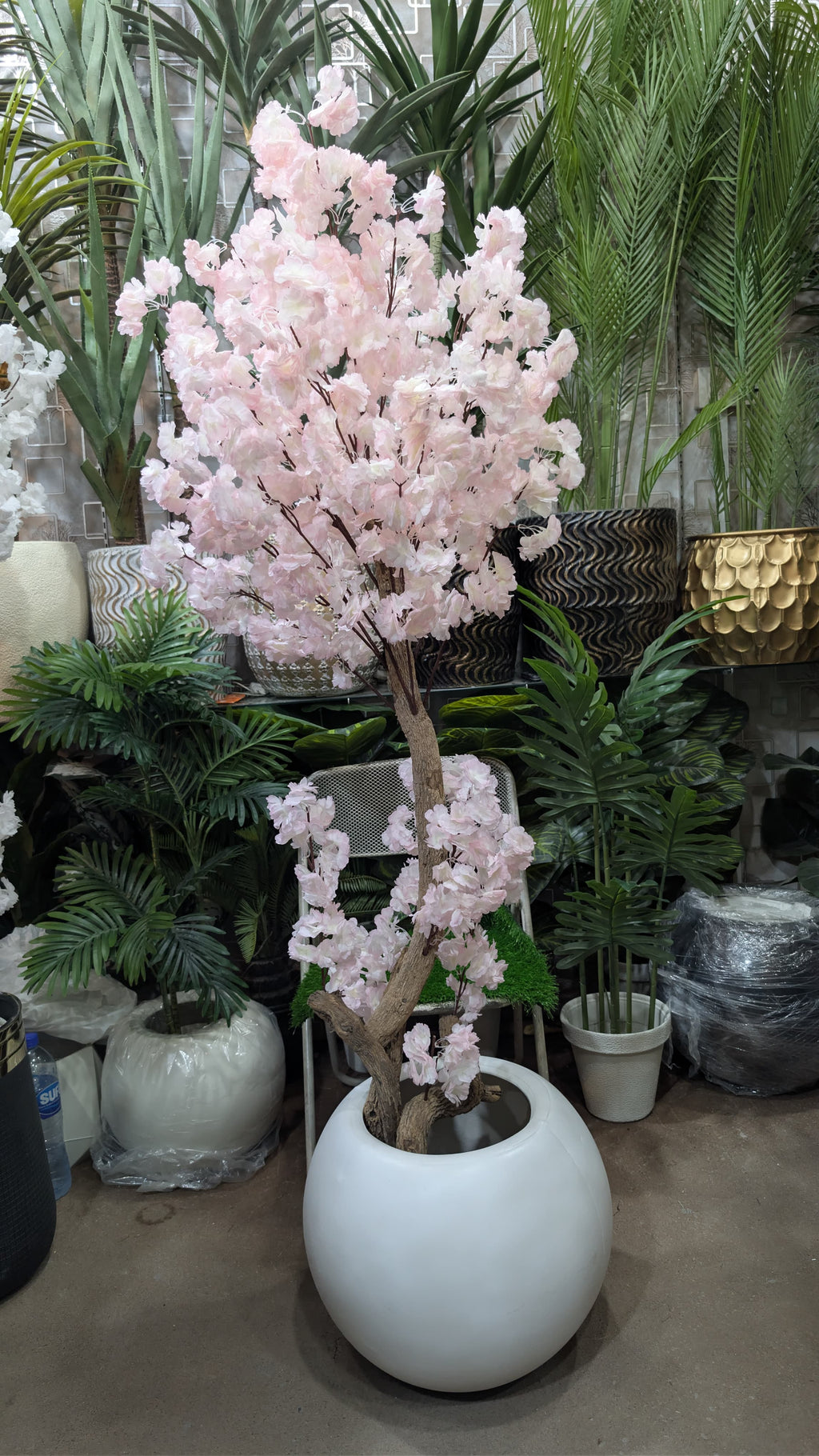 Artificial Blossom Plant Peach in Round White Pot