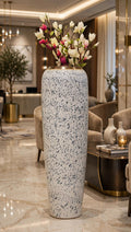 55-inch large terrazzo floor vase with gold rim displayed in a luxury living room with magnolia branches