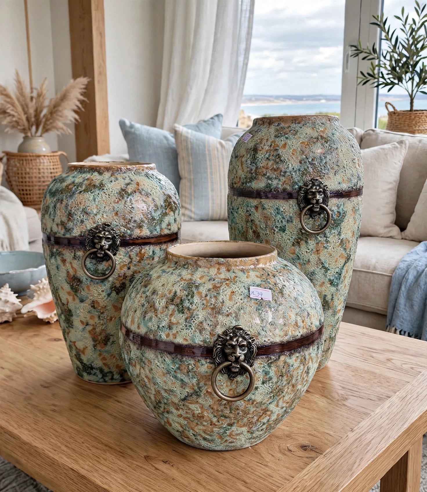 Lion Ring Ceramic Vase Set of 3 | Luxury Home Decor