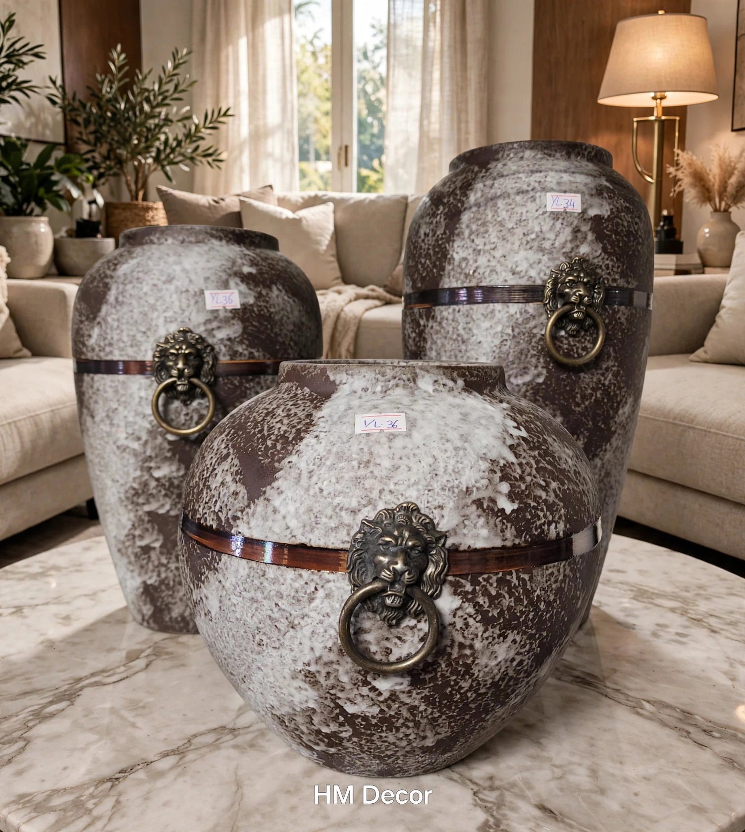 Lion Ring Ceramic Vase Set of 3 | Luxury Home Decor
