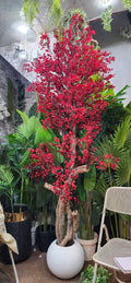 Artificial Red Blossom Tree 84 Inch in white ceramic pot
