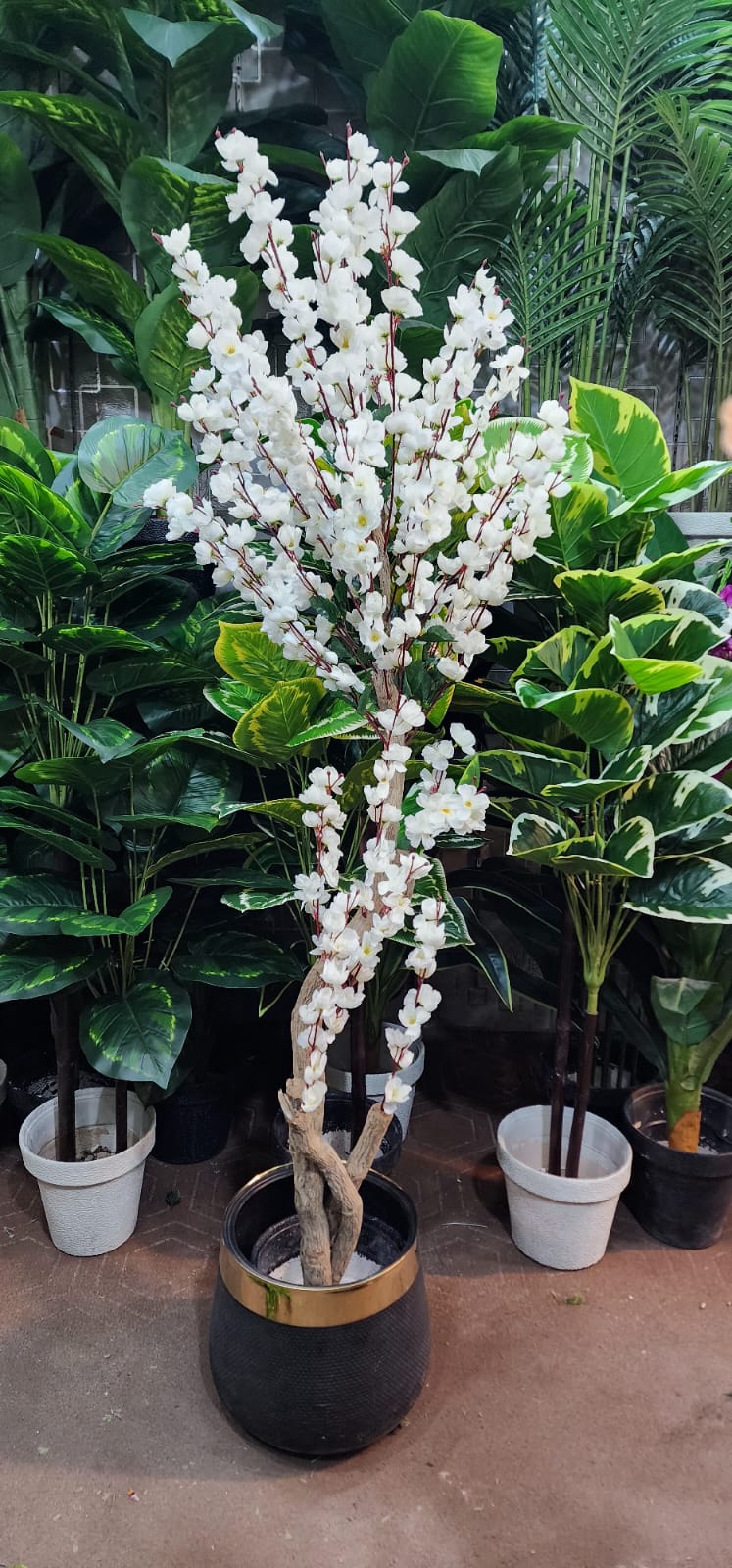 Artificial Pink Blossom Tree 60 inch with Black Gold Pot