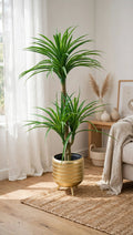 48 inch Artificial Dracaena Plant in gold ribbed pot styled in modern living room – HM Decor
