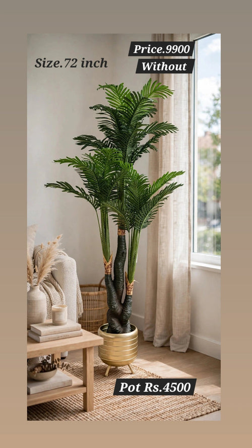 72 inch artificial Areca Palm Tree in gold pot displayed in modern living room – HM Decor