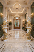 Gold and white peacock figurine pair with emerald accents on white pedestal bases – HM Decor