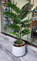 60 inch Artificial Monstera Plant with white and gold luxury ceramic pot