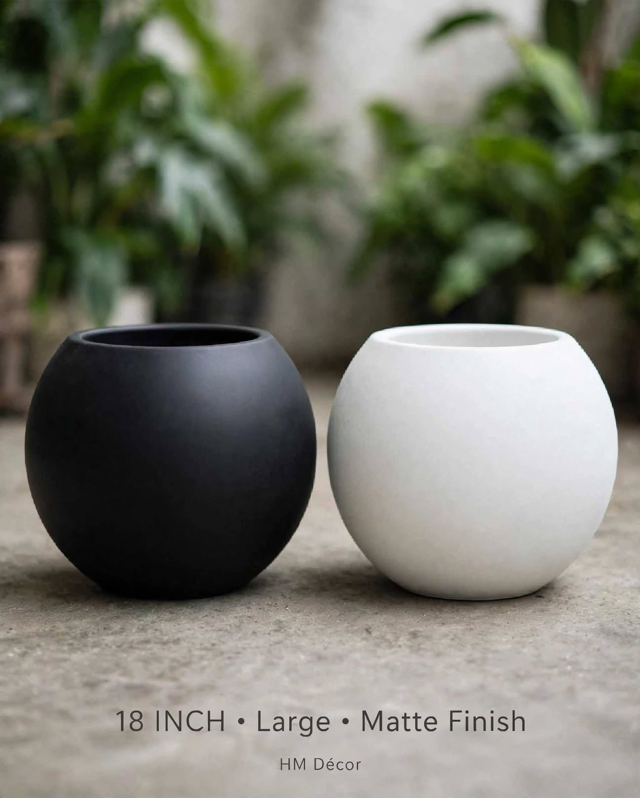 Fiber Round Ball Pot 16 Inch Medium Matte Finish – Black and White – HM Décor