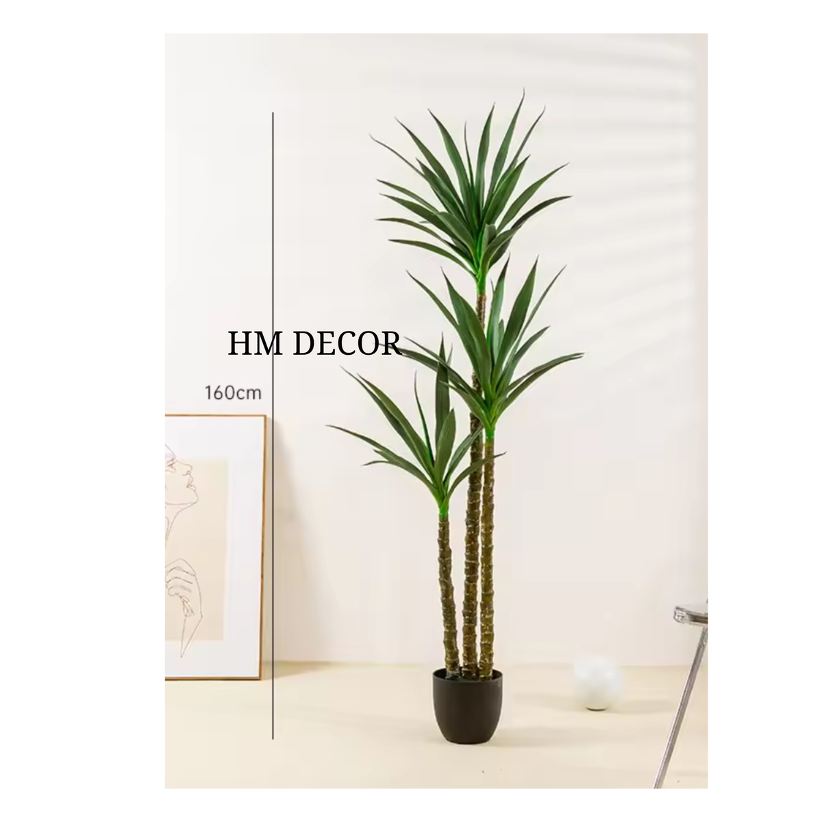 Artificial Yucca Plant 160cm (62 inch) – Multi-trunk realistic indoor plant without pot by HM Decor