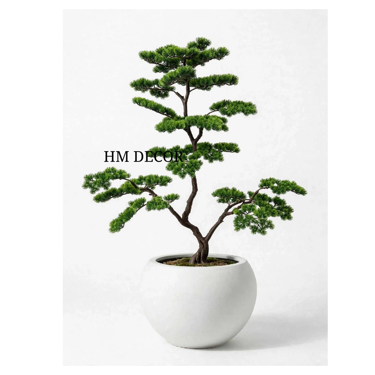 Artificial Pine Bonsai Tree 60 Inch in white round planter by HM Decor