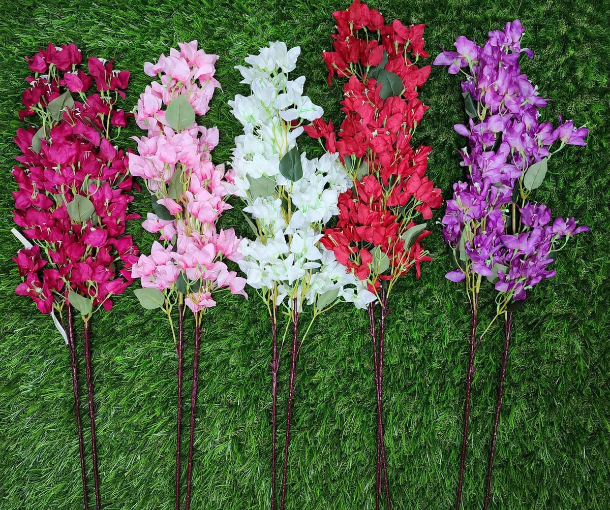 36 inch artificial flower stems in 5 colors – dark magenta, pink, white, red and purple