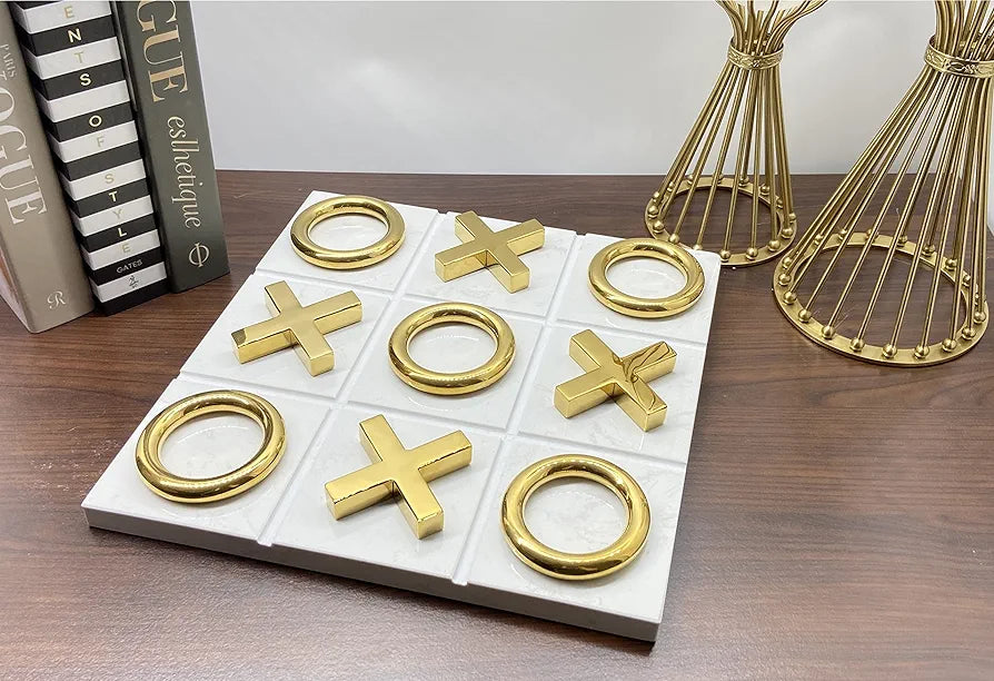 Luxury Gold Tic-Tac-Toe Set on Black Acrylic Board - HM Decor