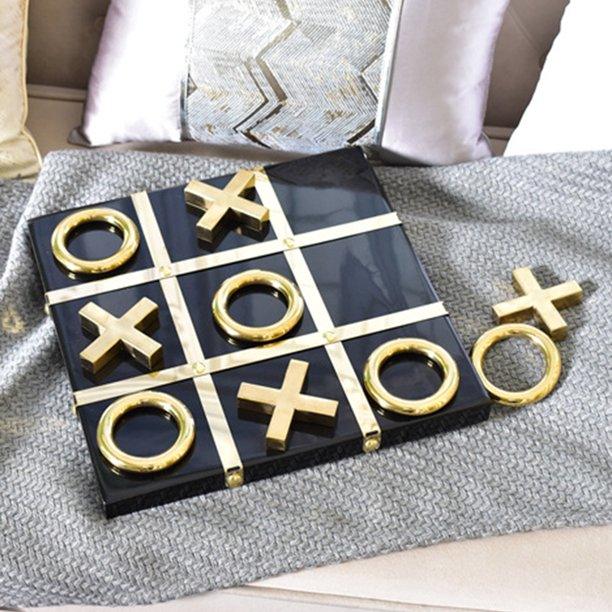 Luxury Gold Tic-Tac-Toe Set on White Marble Board - HM Decor
