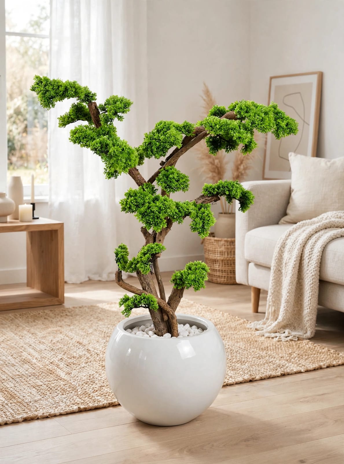 60 inch artificial bonsai tree in white ceramic bowl planter