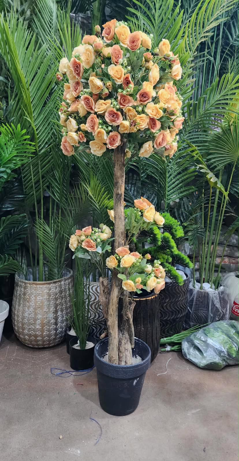 Artificial rose topiary tree 55 inch full view
