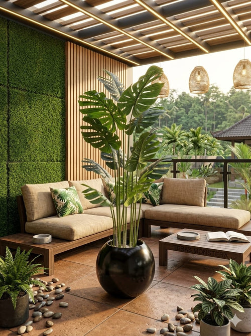 Artificial Monstera Plant 70 Inch in black round pot – HM Decor