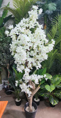 Artificial White Orchid Blossom Tree 65 inch in black planter