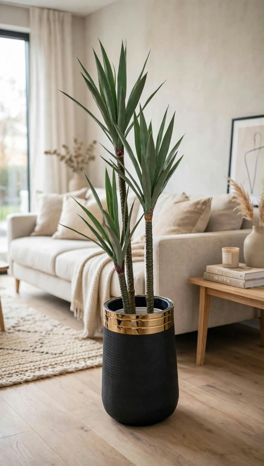 60-inch decorative plant with black and gold pot