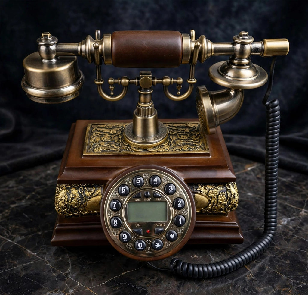 Vintage Push-Button Telephone with Ornate Brass Base | Antique Style Desk Phone