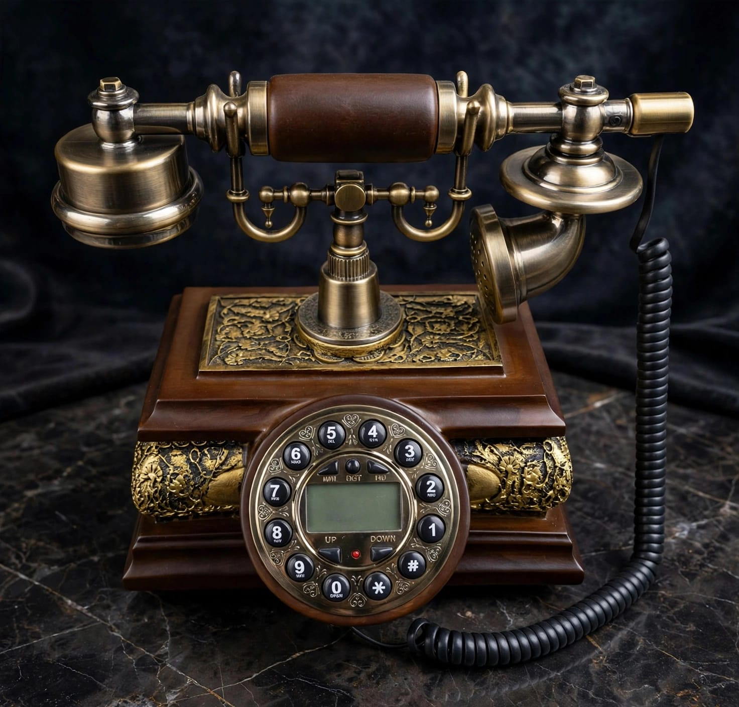 Vintage Push-Button Telephone with Ornate Brass Base | Antique Style Desk Phone