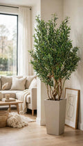 Artificial olive tree 90 inch with square pot in a modern living room