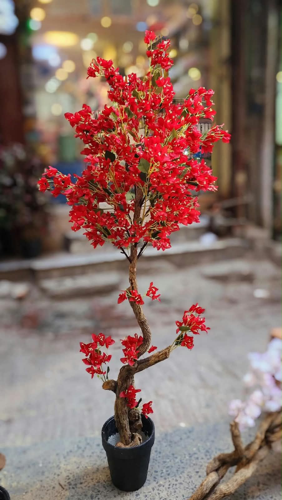 Artificial red blossom bonsai tree 69 inch in black pot