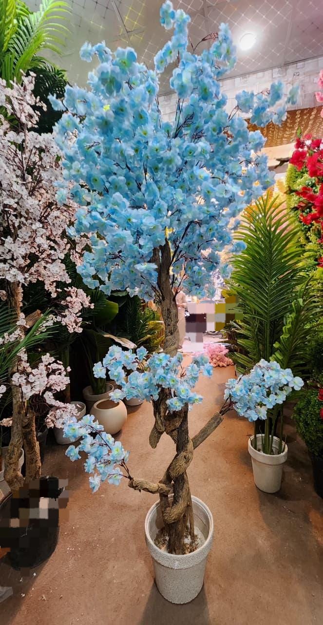 Artificial Blue Cherry Blossom Tree 72 Inch in White Pot