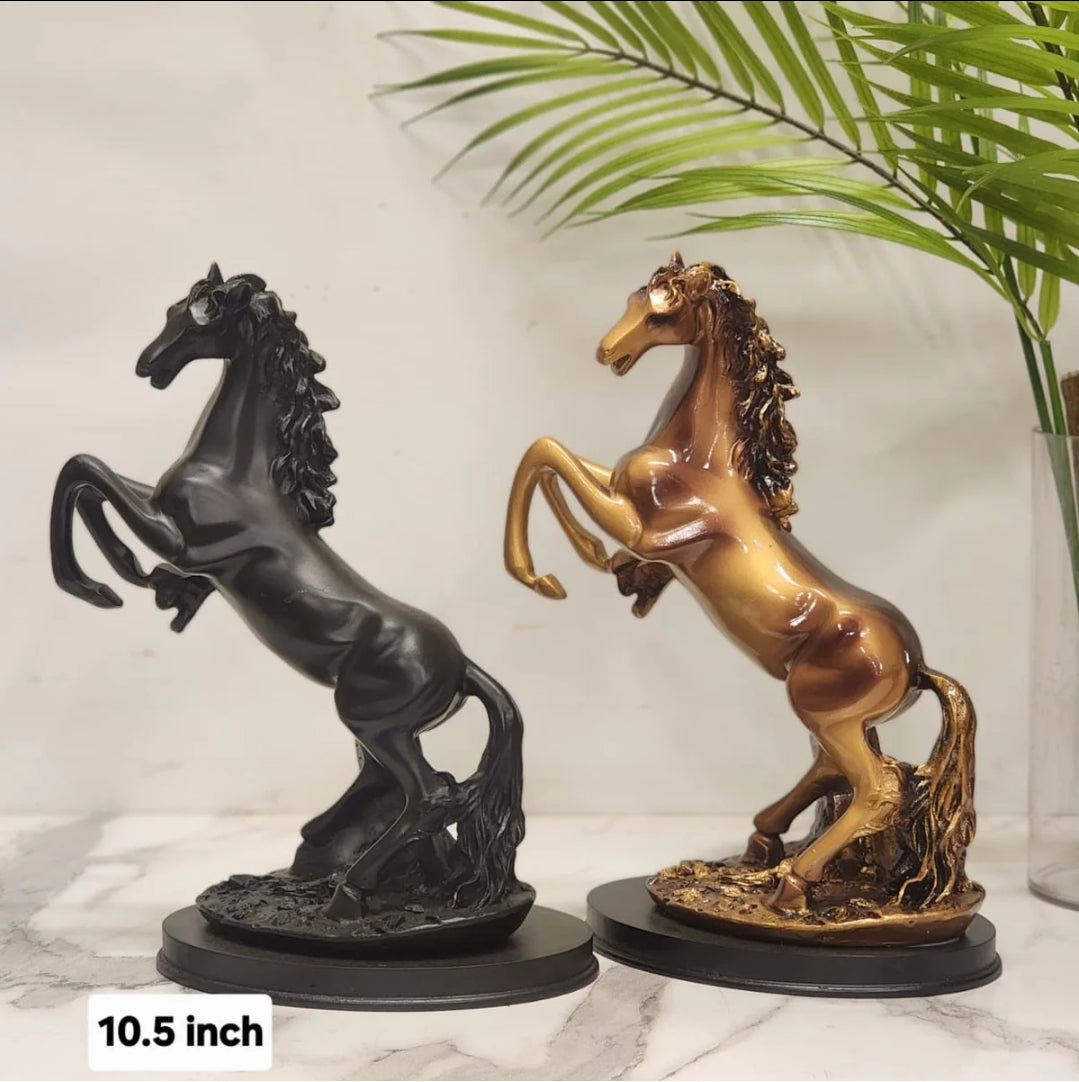 Rearing horse figurine 10.5 inch in matte black and antique bronze finish