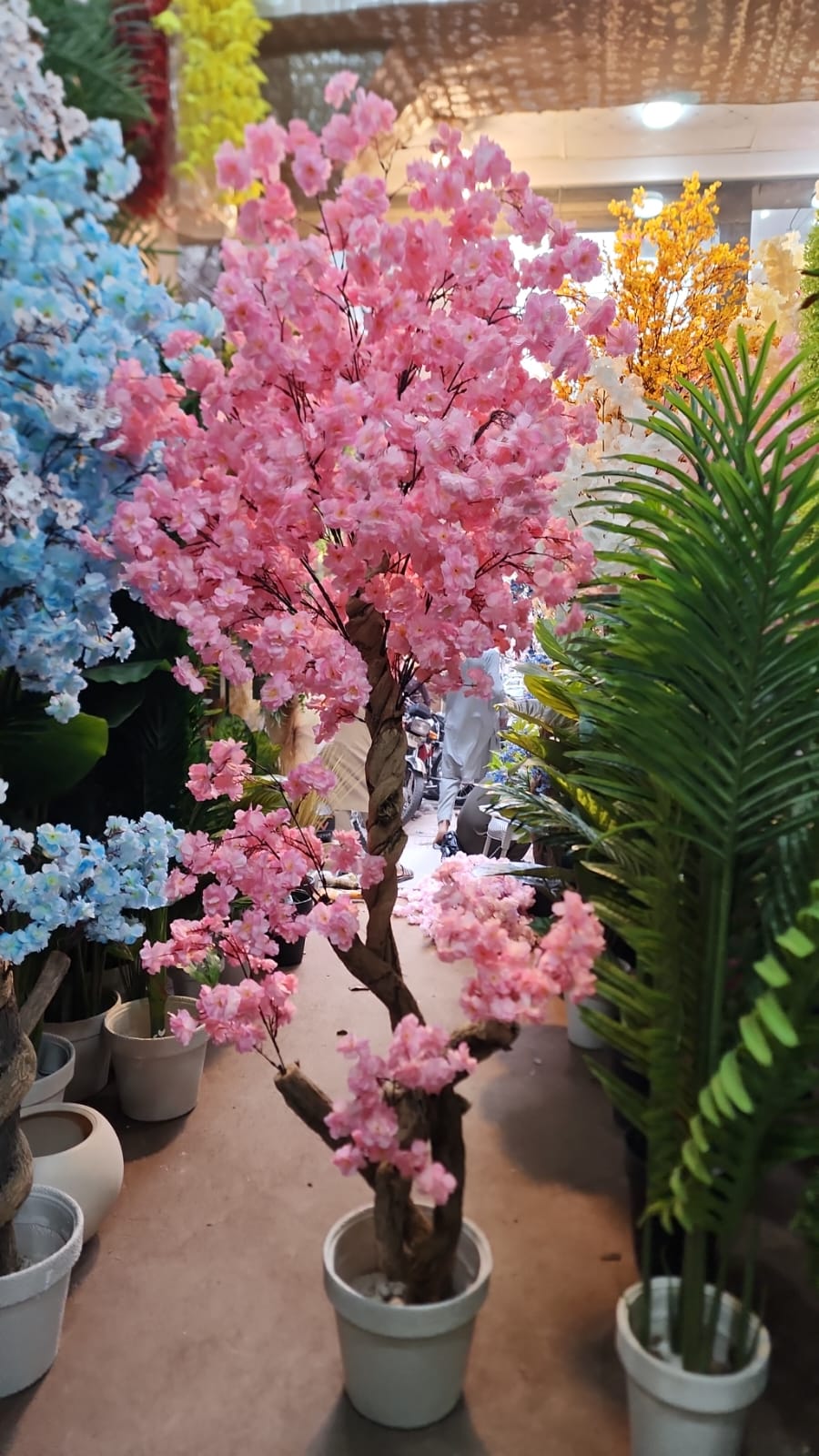 Artificial Hot Pink Cherry Blossom Tree 72 Inch in White Pot