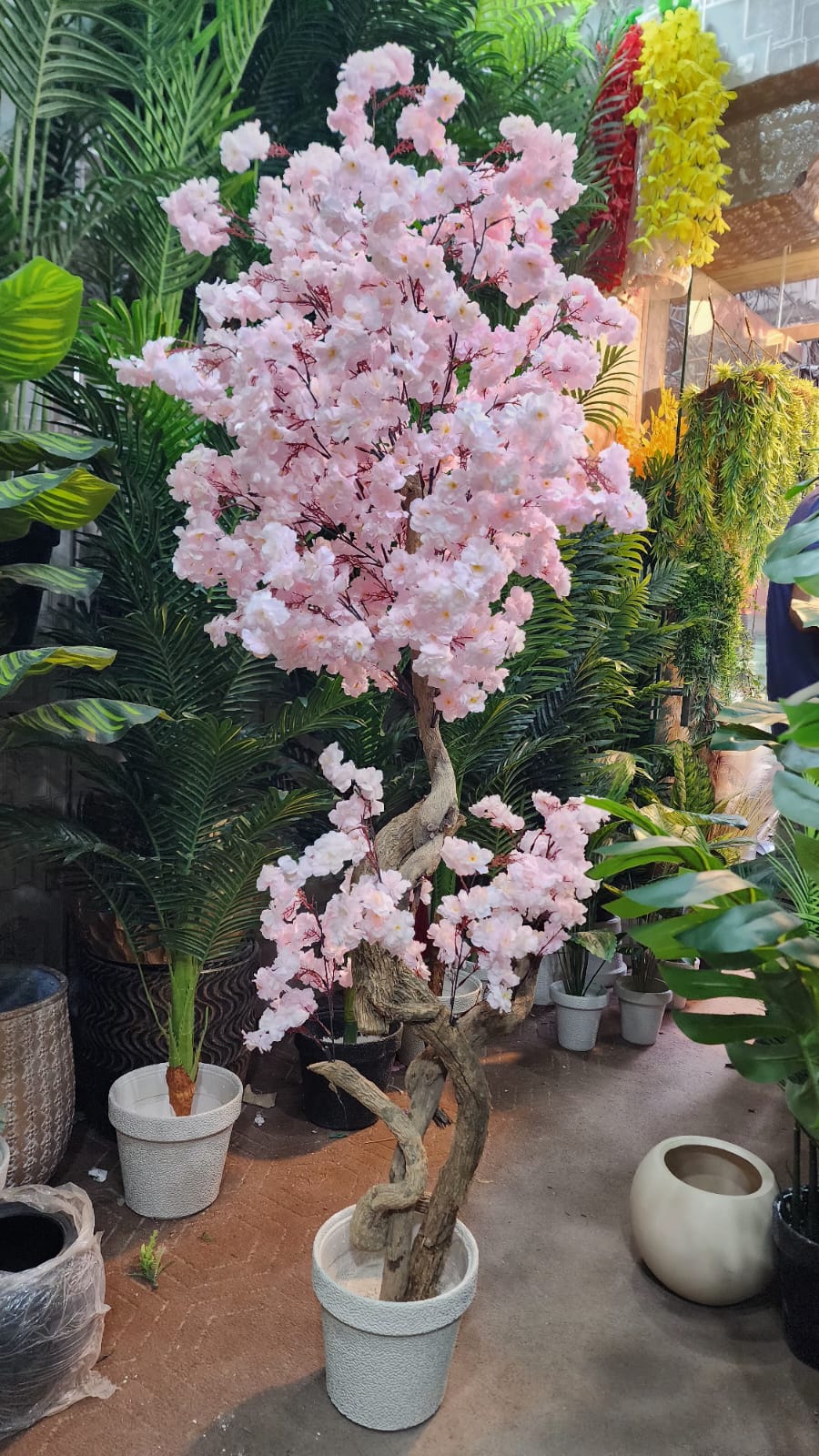 Artificial Light Pink Cherry Blossom Tree 72 Inch in White Pot