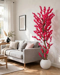 Artificial red pink blossom plant 65 inch with white pot in living room