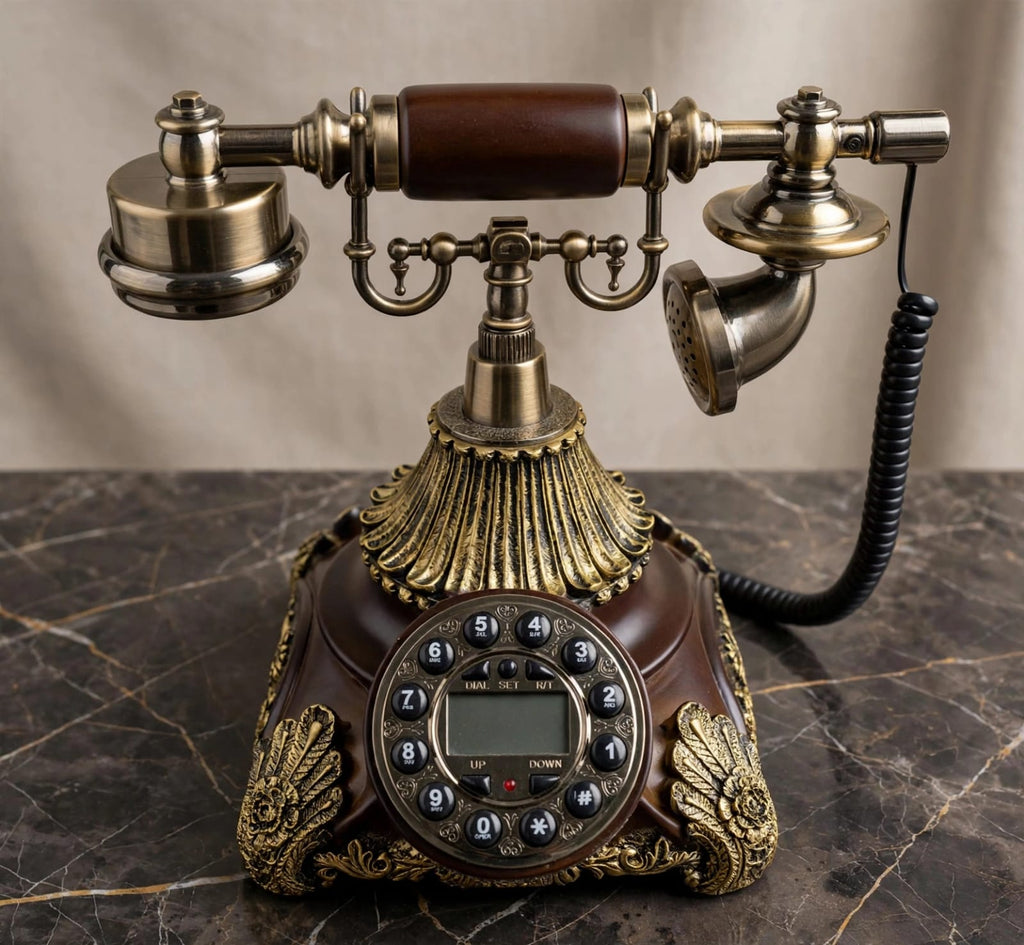 Vintage Push-Button Telephone with Ornate Brass Base | Antique Style Desk Phone
